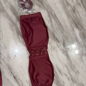 Burgundy Lace-Up Bikini Bottom